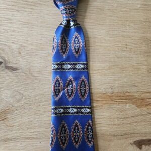 Luca Franzini Mens Tie Blue Gold Red Coat of Arms Design 100% Silk Italy 59"